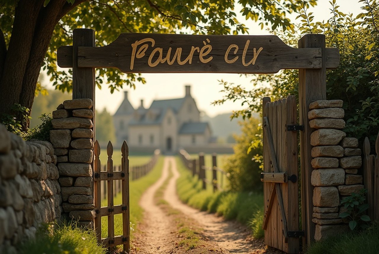 Farmer's hand-lettered poiré sign at a farm gate