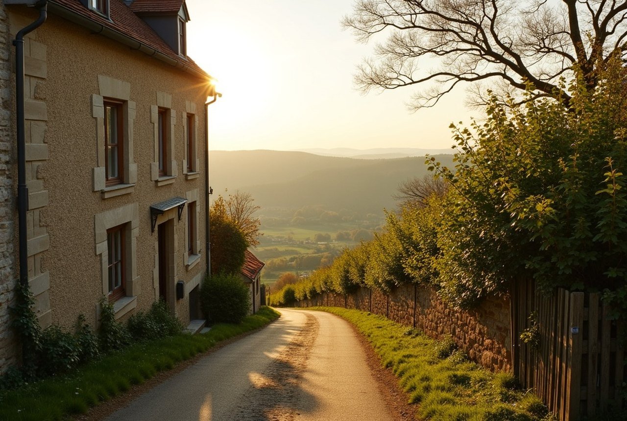 A lane on the ridge opening suddenly to the valley view