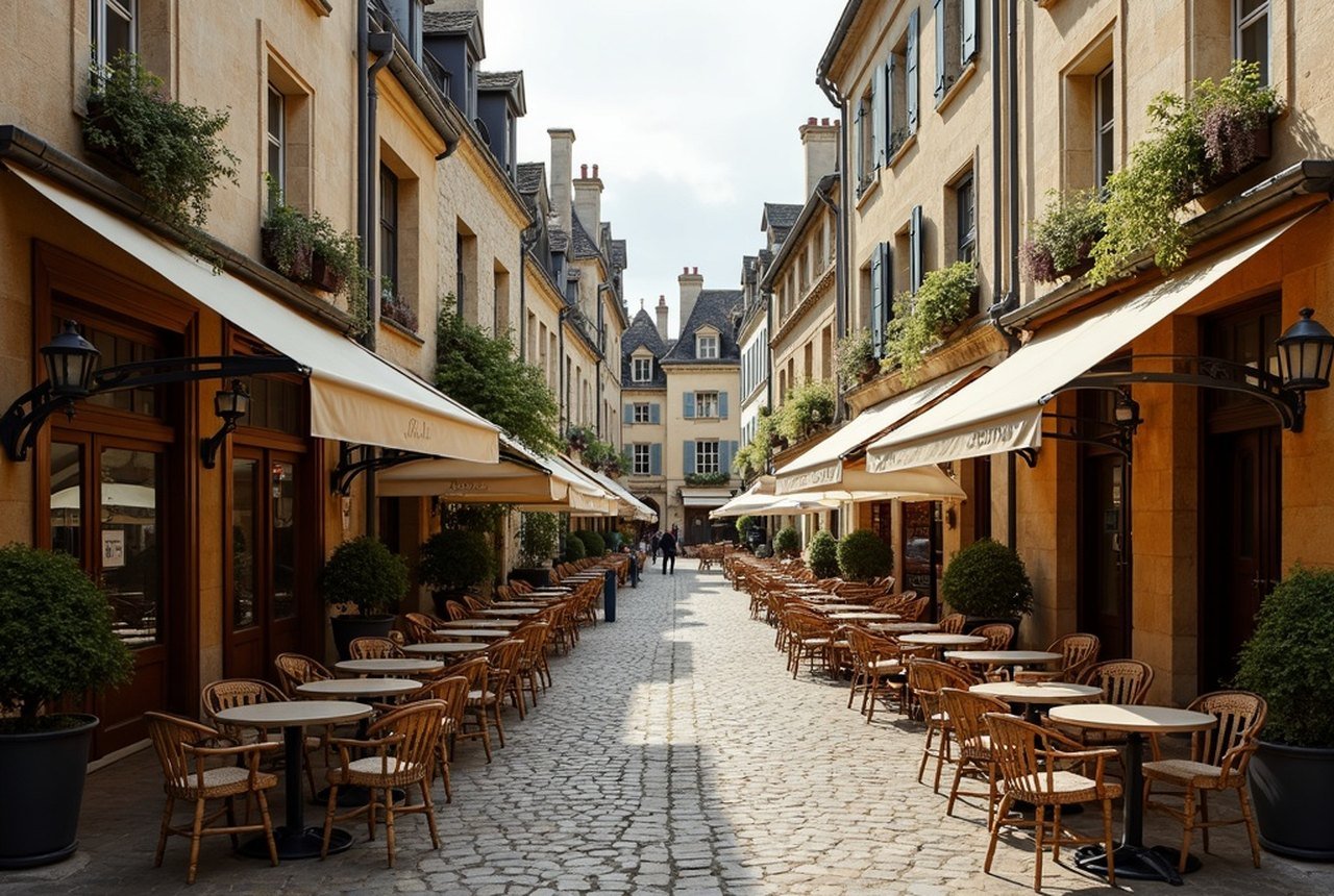 Place du Commerce: café tables and granite façades